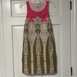 Tibi pink, green paisley-inspired pattern sleeveless shift dress